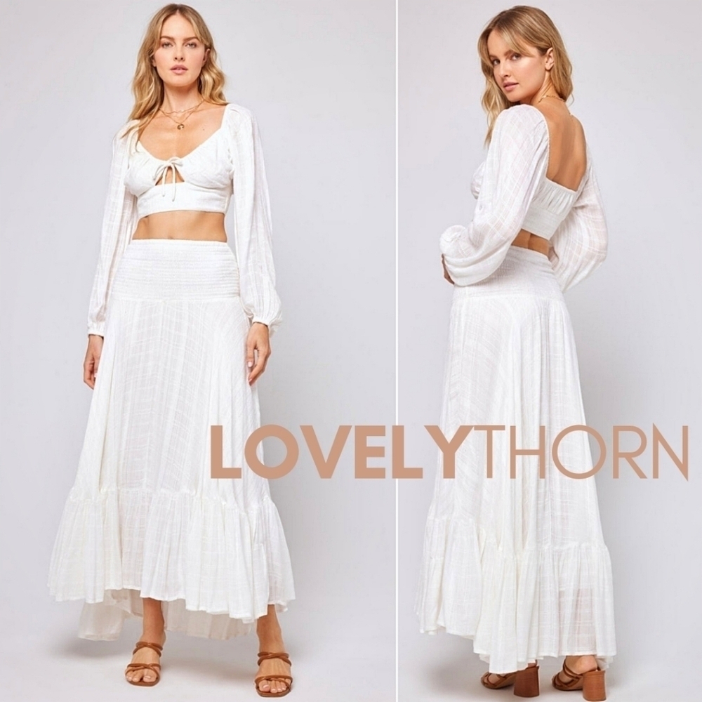 L*SPACE // cora smocked waist tiered lined flounce maxi skirt